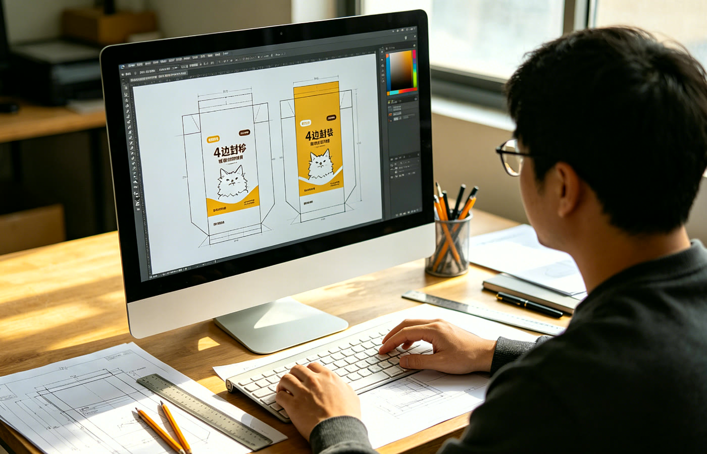 Private label cat litter packaging design review before printed film production